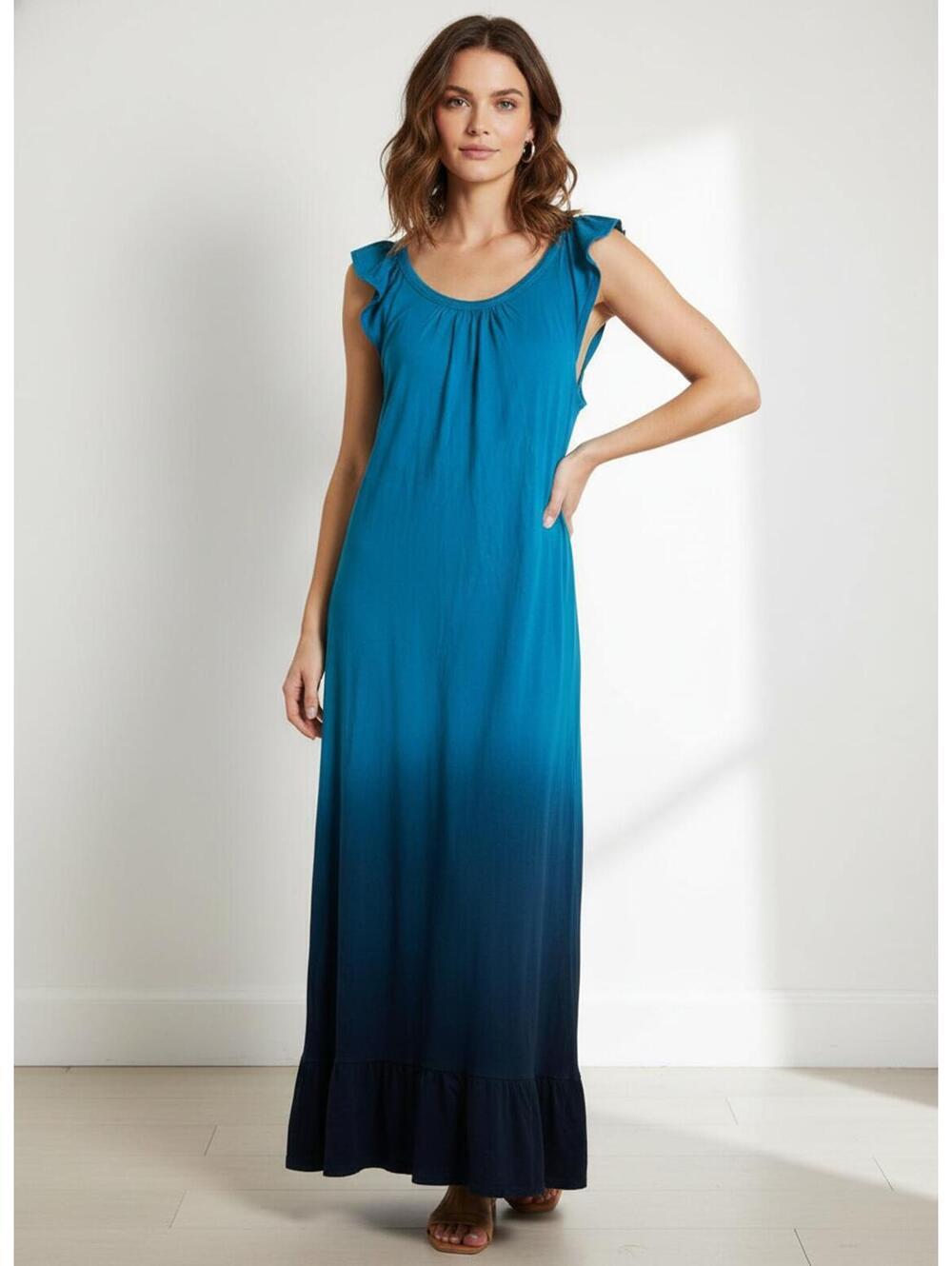 Teal Ombre  Beachy Vacation Maxi Dress Large